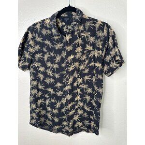 Rollas Mens Black Palm Tree Shirt Small‎ short sleeve button up cotton collared